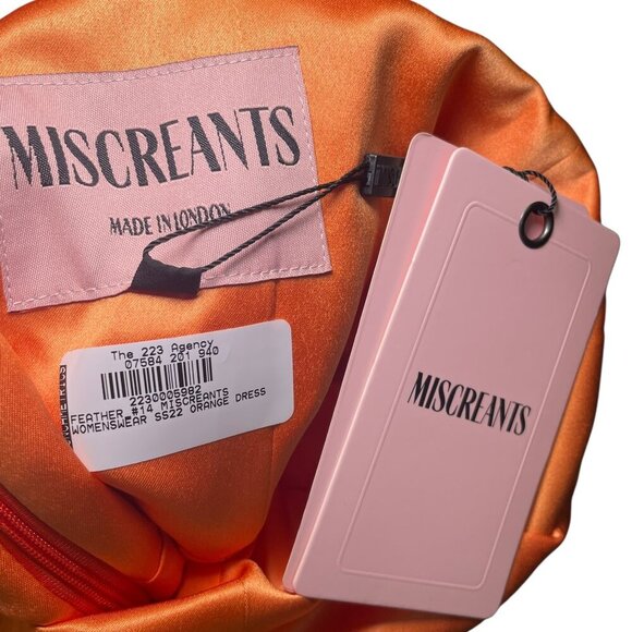 Miscreants Orange Satin Gown Dress UK 8 US 4 | 57" Long Plunge Midi | Feather Tr - Picture 7 of 8